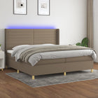 Boxspring met matras en LED stof taupe 200x200 cm 200 x 200 cm Horizontale strepen