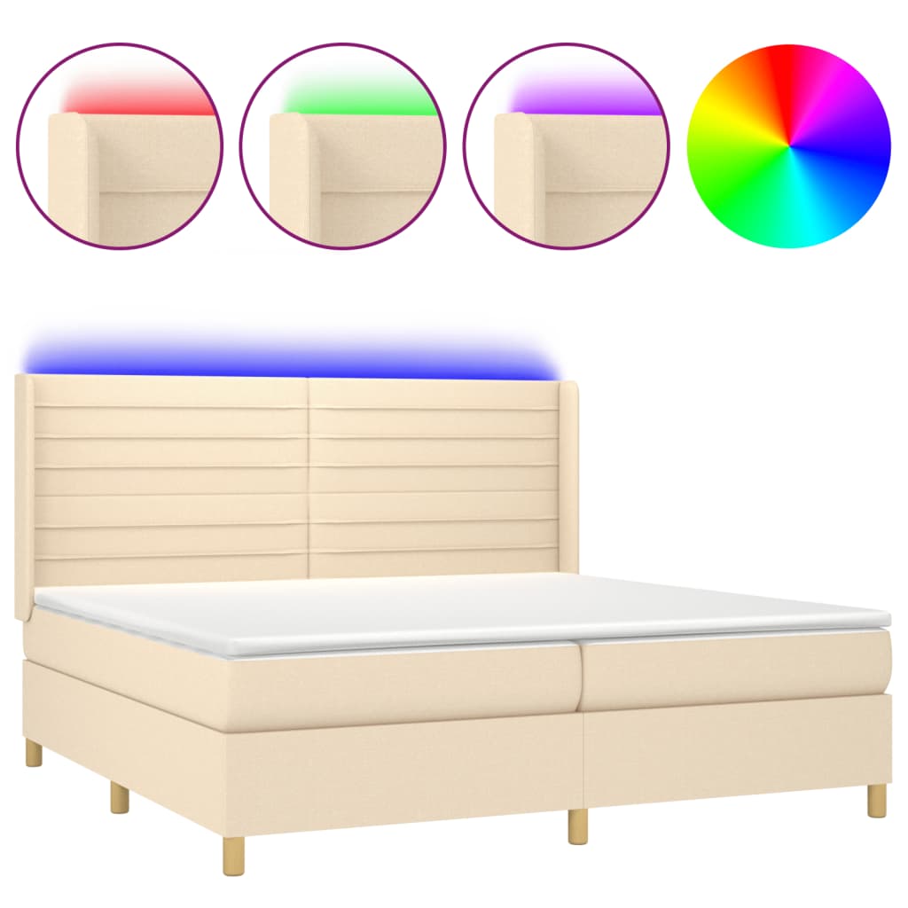 Boxspring Met Matras En Led Stof Kleurig Crème 200 x 200 cm Horizontale strepen
