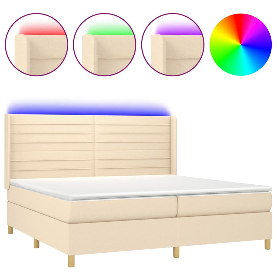 Boxspring Met Matras En Led Stof Kleurig Crème 200 x 200 cm Horizontale strepen
