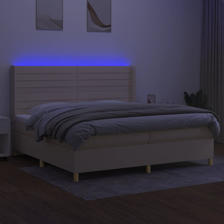 Boxspring Met Matras En Led Stof Kleurig Crème 200 x 200 cm Horizontale strepen