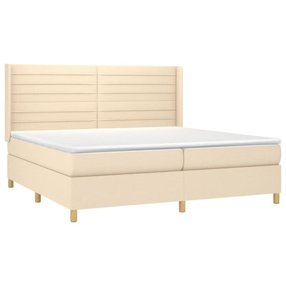 Boxspring Met Matras En Led Stof Kleurig Crème 200 x 200 cm Horizontale strepen