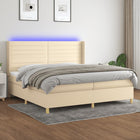 Boxspring Met Matras En Led Stof Kleurig Crème 200 x 200 cm Horizontale strepen