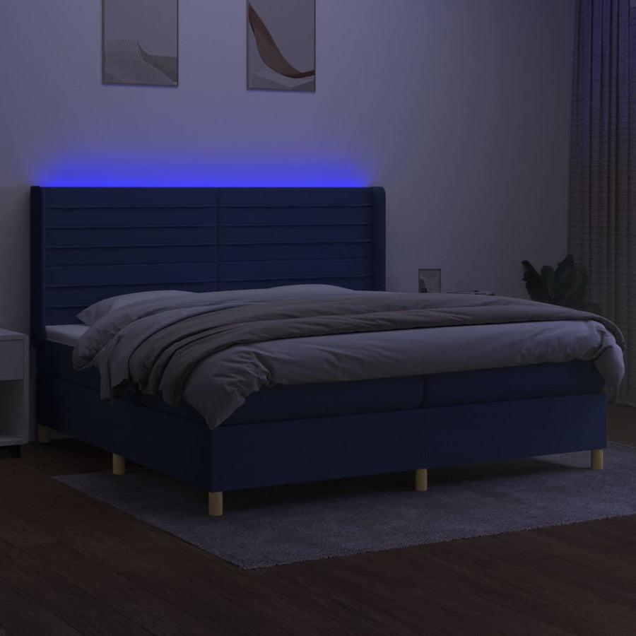 Boxspring Met Matras En Led Stof Blauw 200 x 200 cm Horizontale strepen