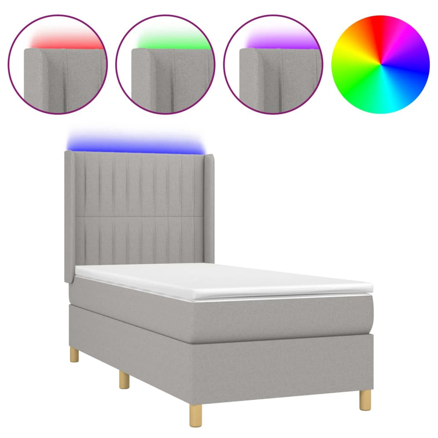 Boxspring Met Matras En Led Stof Lichtgrijs 80 x 200 cm Verticale strepen