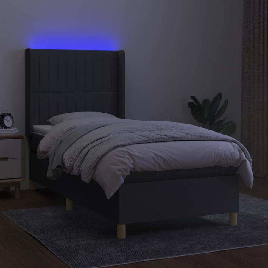 Boxspring Met Matras En Led Stof Donkergrijs 80 x 200 cm Verticale strepen