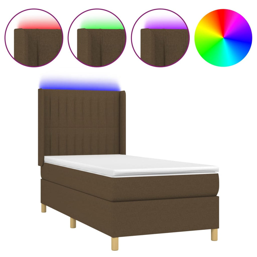 Boxspring Met Matras En Led Stof Donkerbruin 80 x 200 cm Verticale strepen