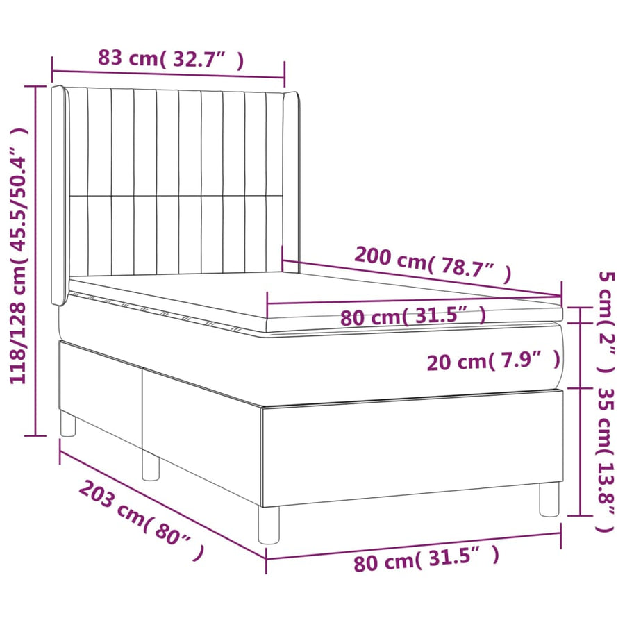 Boxspring Met Matras En Led Stof Blauw 80 x 200 cm Verticale strepen