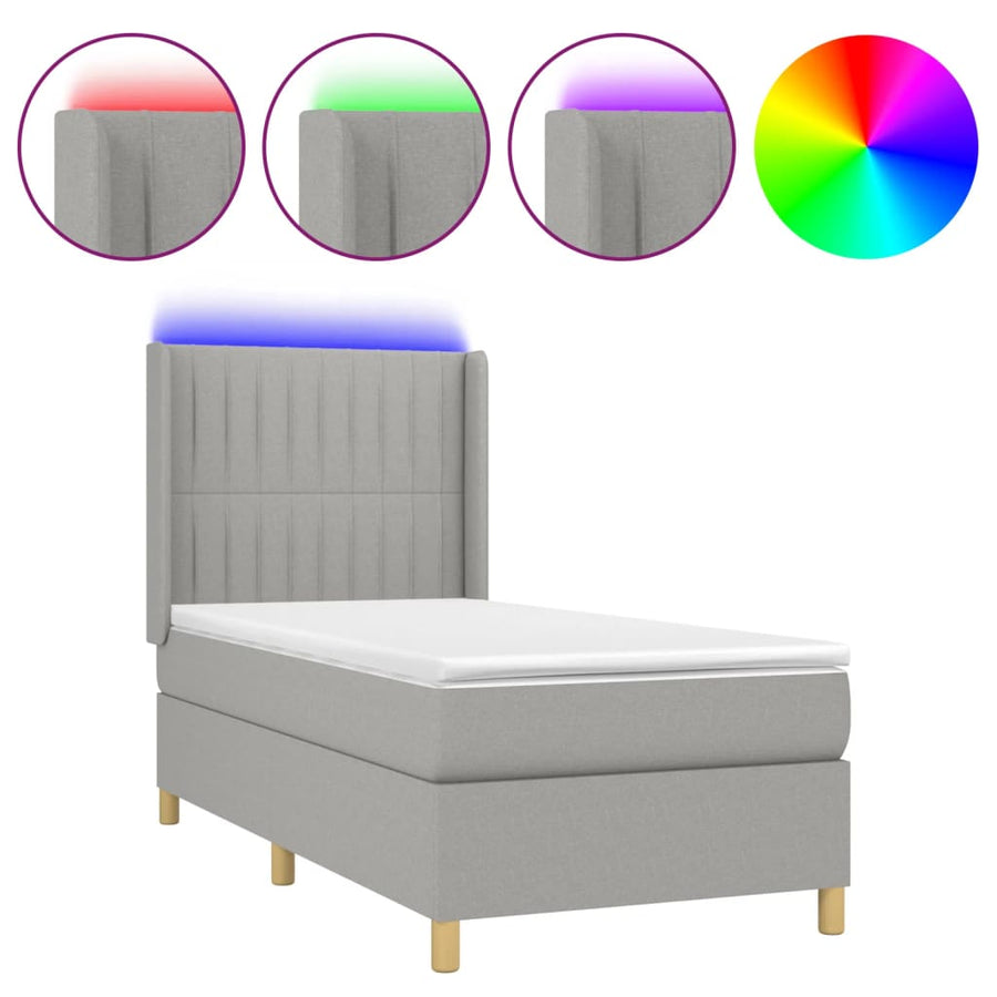 Boxspring Met Matras En Led Stof Lichtgrijs 90 x 190 cm Verticale strepen