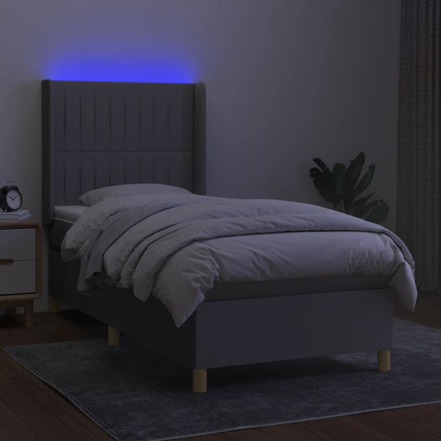 Boxspring Met Matras En Led Stof Lichtgrijs 90 x 190 cm Verticale strepen