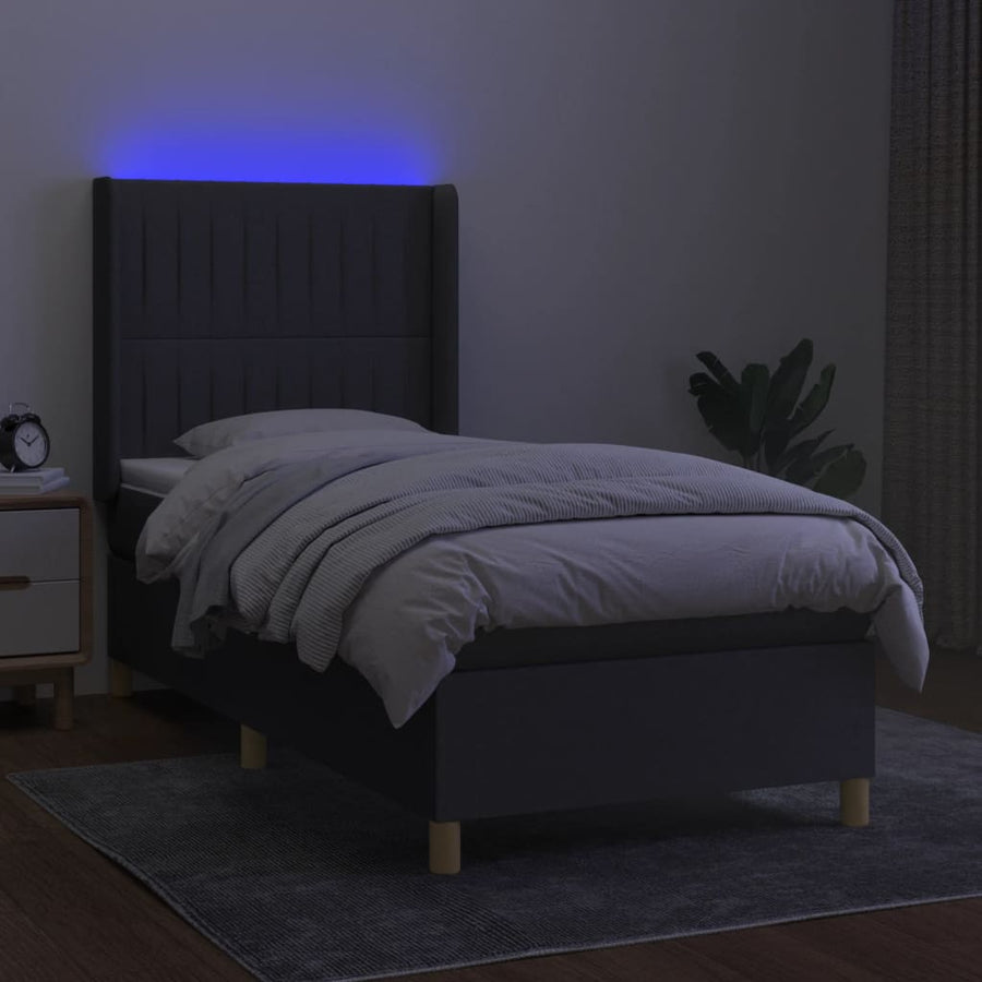 Boxspring Met Matras En Led Stof Donkergrijs 90 x 190 cm Verticale strepen