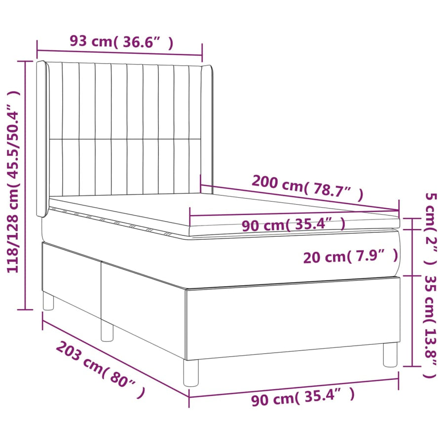 Boxspring Met Matras En Led Stof 80X200 Cm Donkerbruin 90 x 200 cm Verticale strepen
