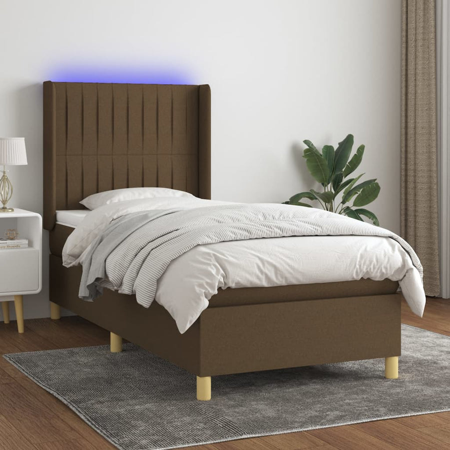 Boxspring Met Matras En Led Stof 80X200 Cm Donkerbruin 90 x 200 cm Verticale strepen
