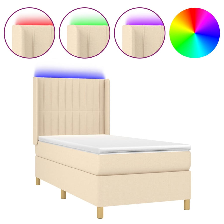 Boxspring met matras en LED stof crèmekleurig 80x200 cm 90 x 200 cm Verticale strepen