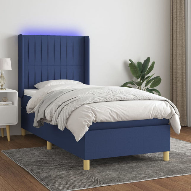 Boxspring Met Matras En Led Stof Blauw 90 x 200 cm Verticale strepen