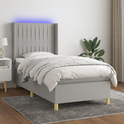 Boxspring 100x200 cm lichtgrijs met matras en LED