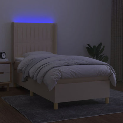 Boxspring Met Matras En Led Stof Kleurig Crème 100 x 200 cm Verticale strepen