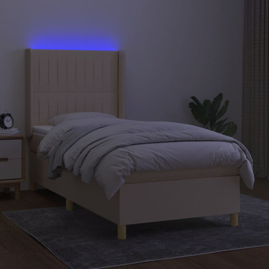 Boxspring Met Matras En Led Stof Kleurig Crème 100 x 200 cm Verticale strepen