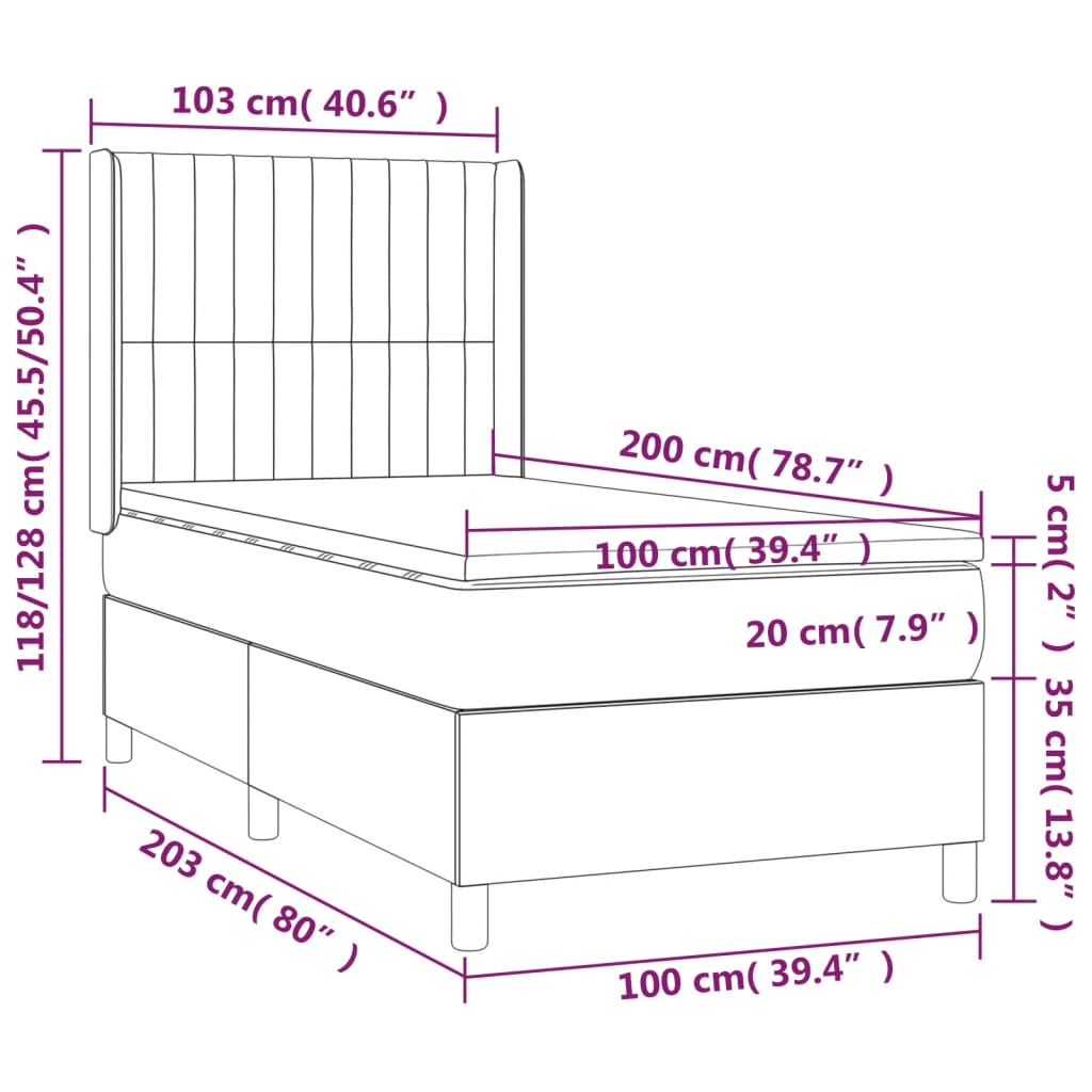Boxspring Met Matras En Led Stof Kleurig Crème 100 x 200 cm Verticale strepen