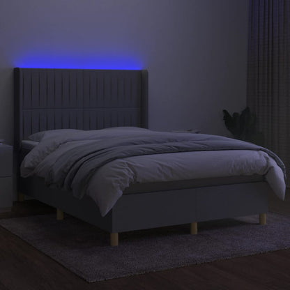 Boxspring Met Matras En Led Stof Lichtgrijs 140 x 190 cm Verticale strepen