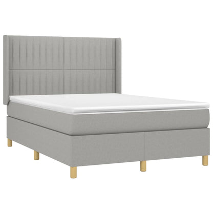 Boxspring Met Matras En Led Stof Lichtgrijs 140 x 190 cm Verticale strepen