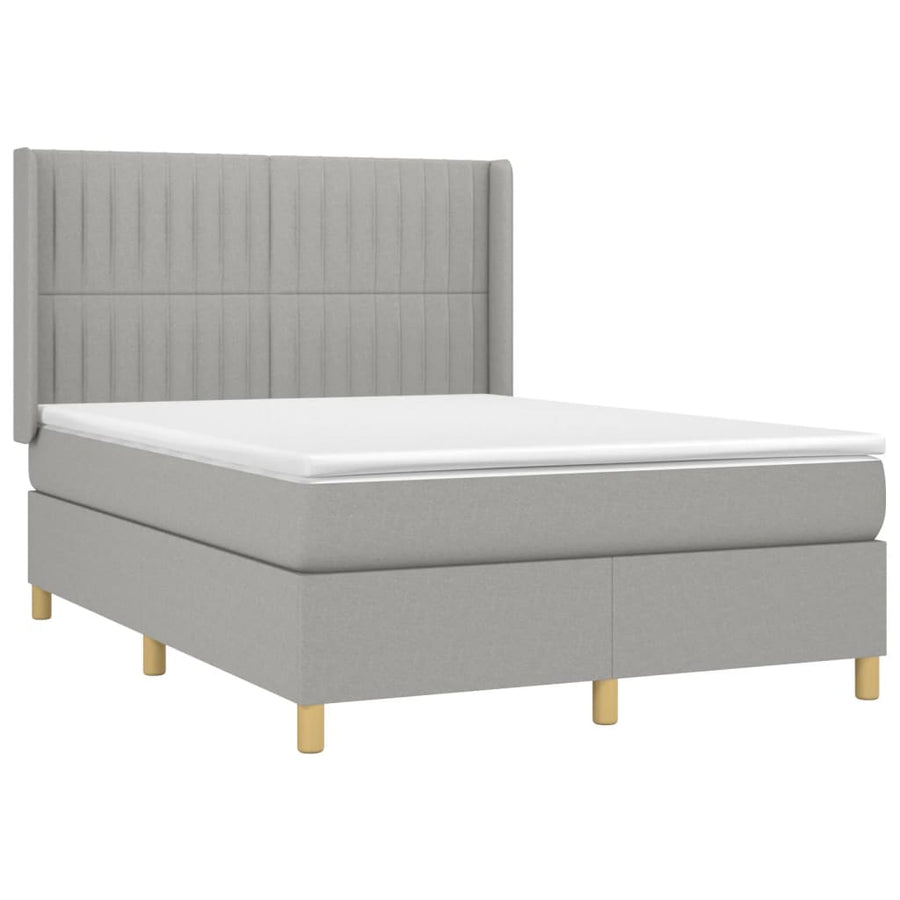 Boxspring Met Matras En Led Stof Lichtgrijs 140 x 190 cm Verticale strepen