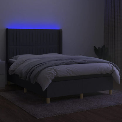 Boxspring Met Matras En Led Stof Donkergrijs 140 x 190 cm Verticale strepen