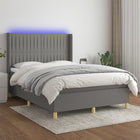 Boxspring Met Matras En Led Stof Donkergrijs 140 x 190 cm Verticale strepen