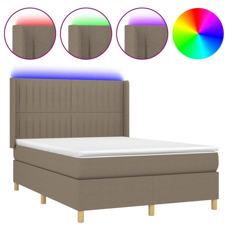 Boxspring Met Matras En Led Stof Taupe 140 x 190 cm Verticale strepen