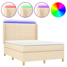 Boxspring Met Matras En Led Stof Kleurig Crème 140 x 190 cm Verticale strepen