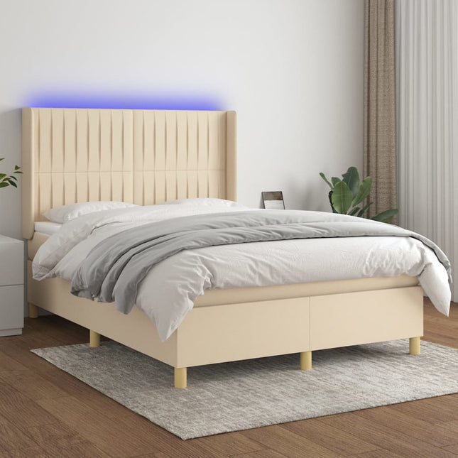 Boxspring Met Matras En Led Stof Kleurig Crème 140 x 190 cm Verticale strepen