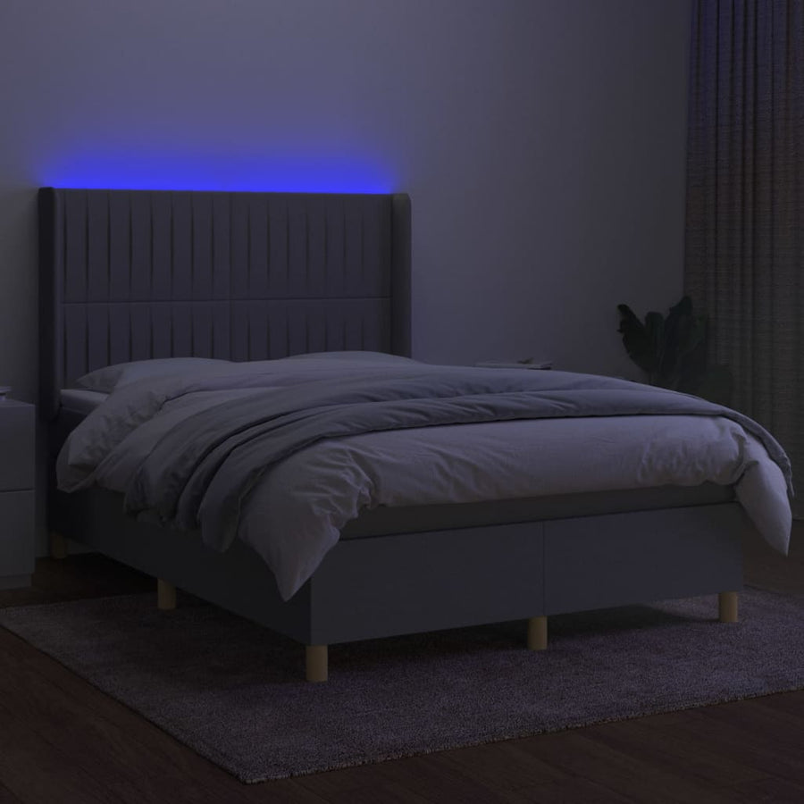 Boxspring Met Matras En Led Stof Lichtgrijs 140 x 200 cm Verticale strepen