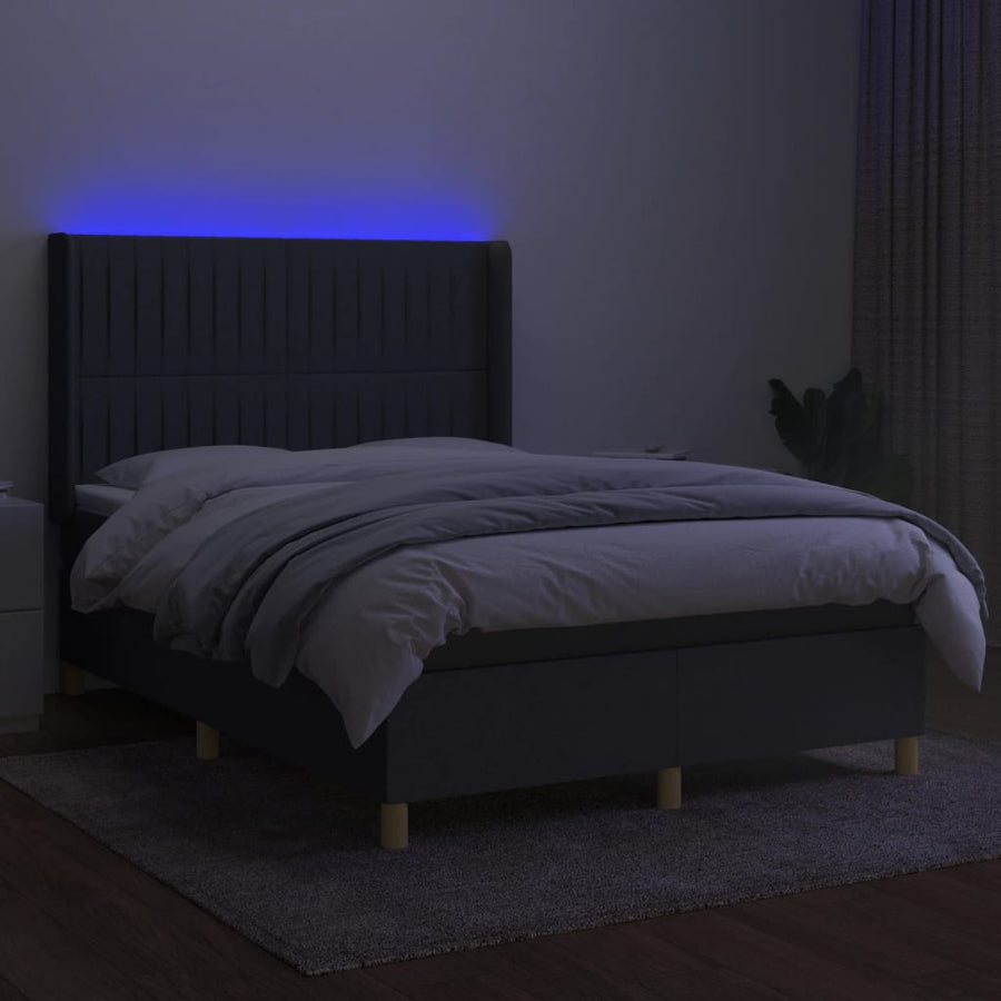 Boxspring Met Matras En Led Stof Donkergrijs 140 x 200 cm Verticale strepen