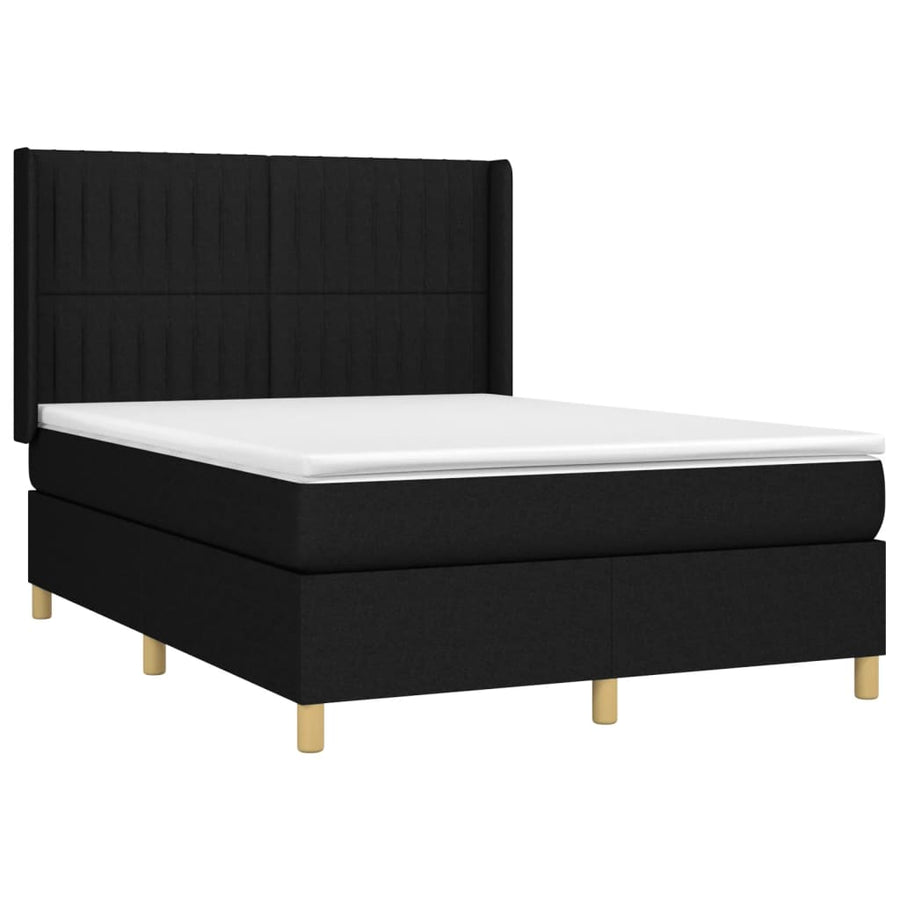 Boxspring Met Matras En Led Stof Zwart 140 x 200 cm Verticale strepen