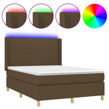 Boxspring Met Matras En Led Stof Donkerbruin 140 x 200 cm Verticale strepen