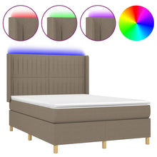Boxspring Met Matras En Led Stof Taupe 140 x 200 cm Verticale strepen