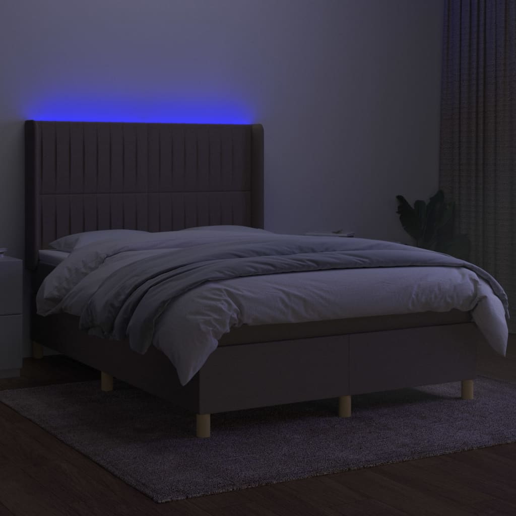 Boxspring Met Matras En Led Stof Taupe 140 x 200 cm Verticale strepen
