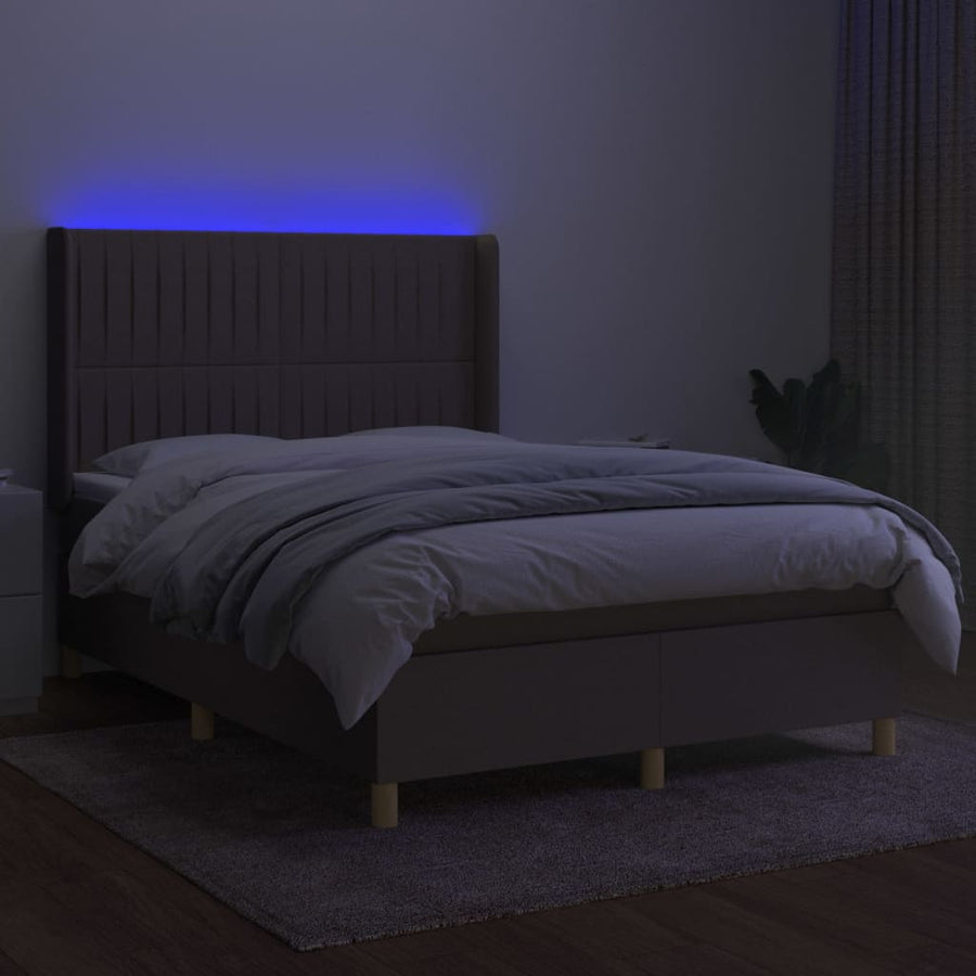 Boxspring Met Matras En Led Stof Taupe 140 x 200 cm Verticale strepen