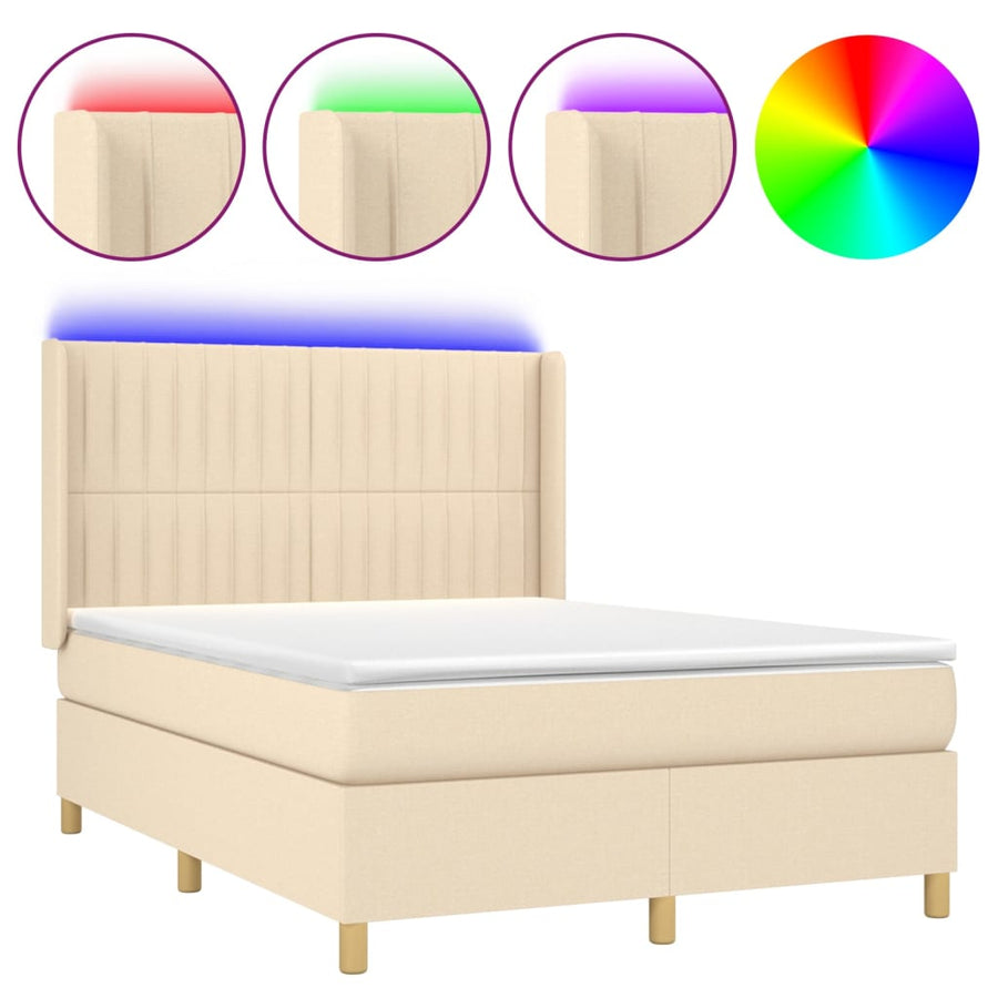 Boxspring Met Matras En Led Stof Kleurig Crème 140 x 200 cm Verticale strepen