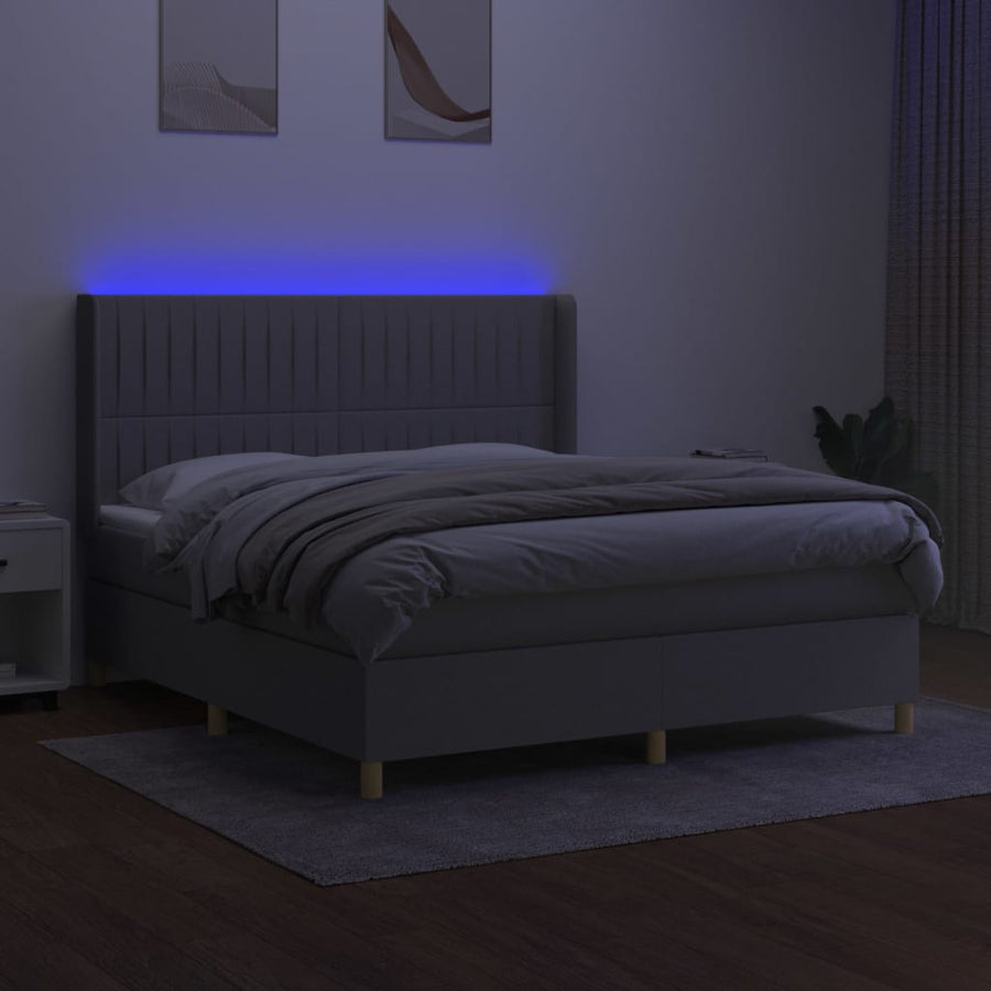 Boxspring Met Matras En Led Stof Lichtgrijs 160 x 200 cm Verticale strepen