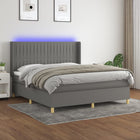 Boxspring Met Matras En Led Stof Donkergrijs 160 x 200 cm Verticale strepen