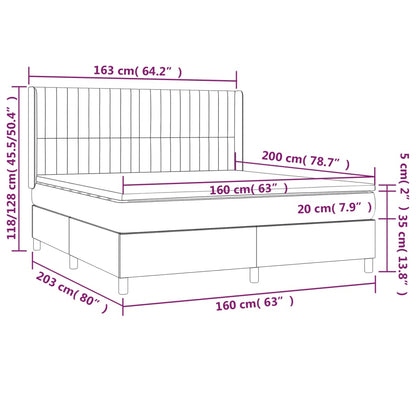 Boxspring Met Matras En Led Stof Zwart 160 x 200 cm Verticale strepen