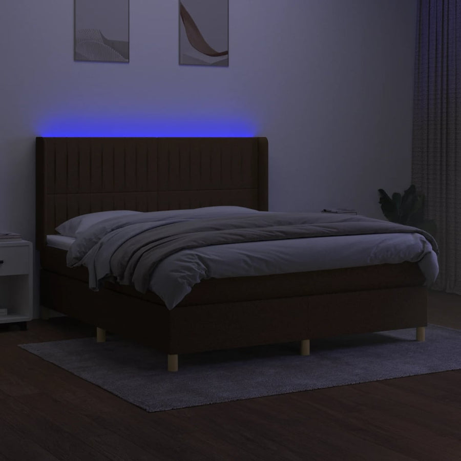 Boxspring Met Matras En Led Stof Donkerbruin 160 x 200 cm Verticale strepen