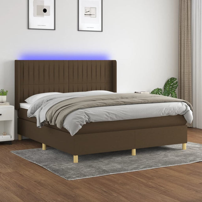 Boxspring Met Matras En Led Stof Donkerbruin 160 x 200 cm Verticale strepen