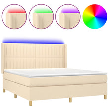 Boxspring Met Matras En Led Stof Kleurig Crème 160 x 200 cm Verticale strepen