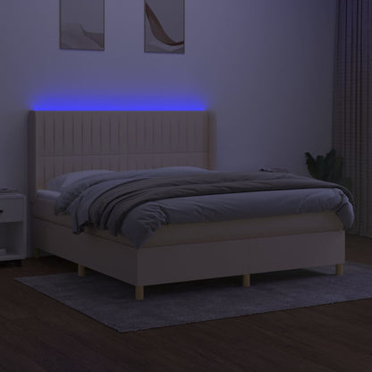 Boxspring Met Matras En Led Stof Kleurig Crème 160 x 200 cm Verticale strepen