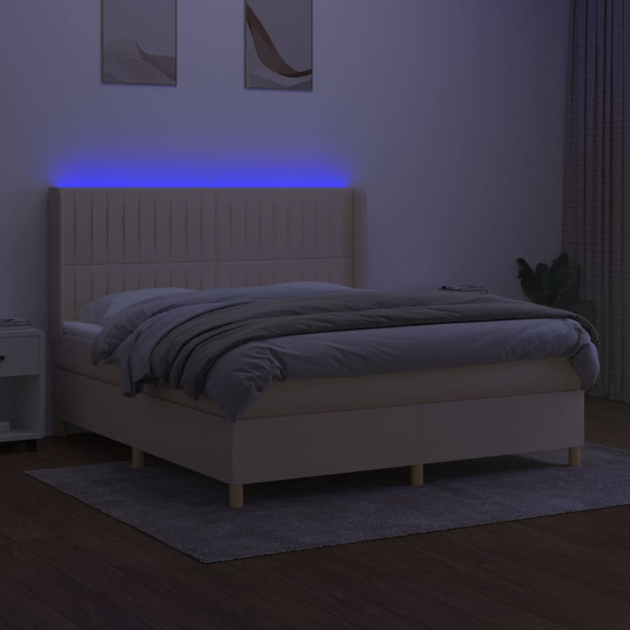 Boxspring Met Matras En Led Stof Kleurig Crème 160 x 200 cm Verticale strepen
