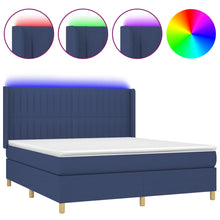 Boxspring Met Matras En Led Stof Blauw 160 x 200 cm Verticale strepen