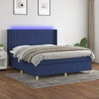 Boxspring Met Matras En Led Stof Blauw 160 x 200 cm Verticale strepen