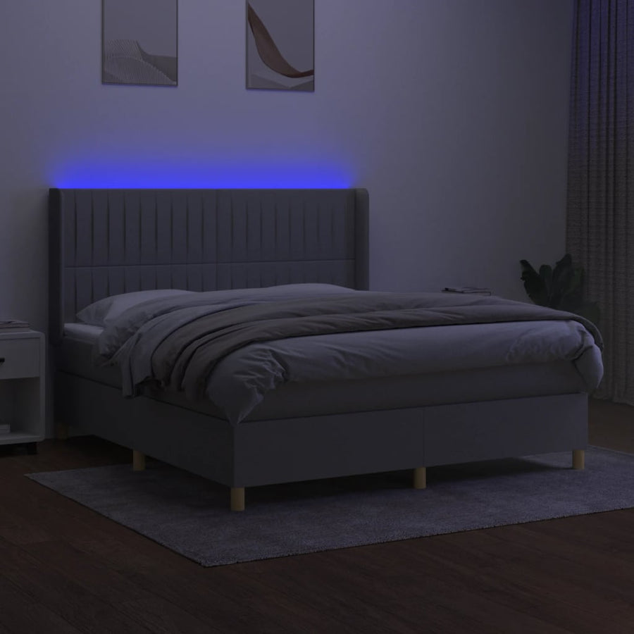Boxspring Met Matras En Led Stof Lichtgrijs 180 x 200 cm Verticale strepen