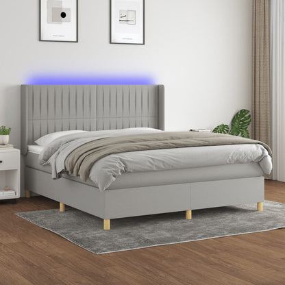 Boxspring Met Matras En Led Stof Lichtgrijs 180 x 200 cm Verticale strepen